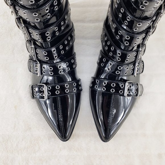 Wicked Warlock Patent Multi Strap Men's Goth Dress Boots - Picture 3 of 11
